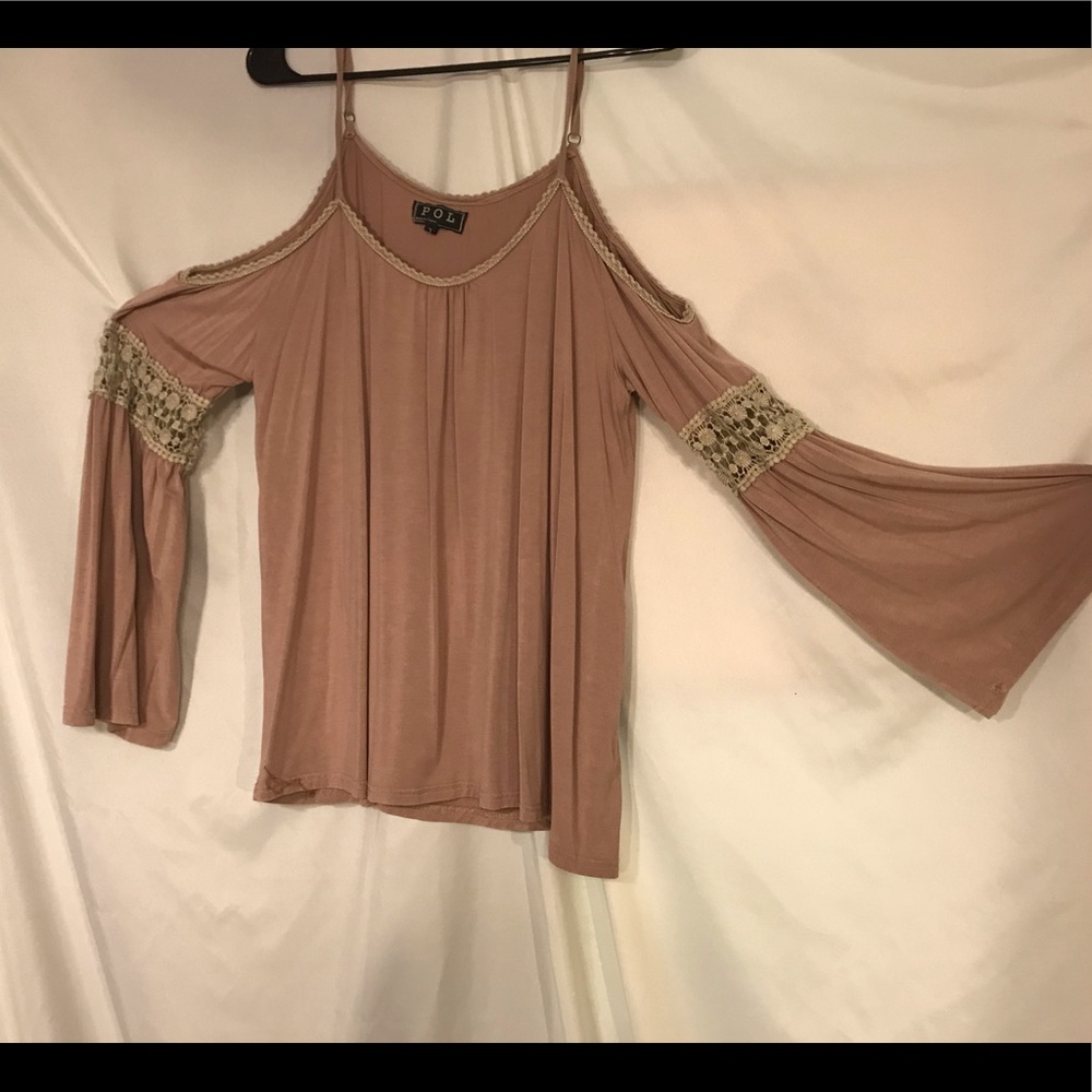 POL Cold Shoulder Bell Sleeve Top with Crochet